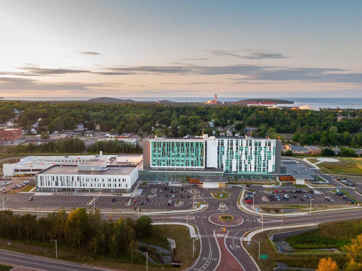 Modern hospital interior, healthcare architecture photography
