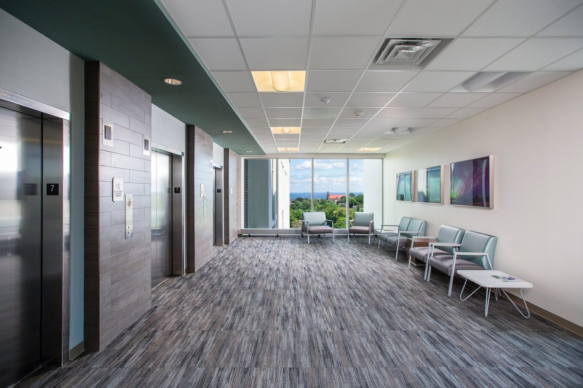 Modern hospital interior, healthcare architecture photography