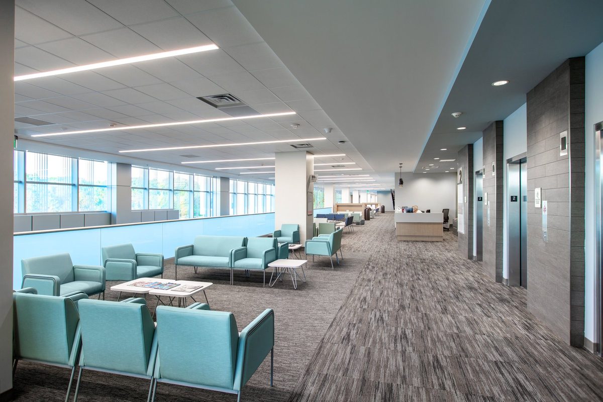 Modern hospital interior, healthcare architecture photography