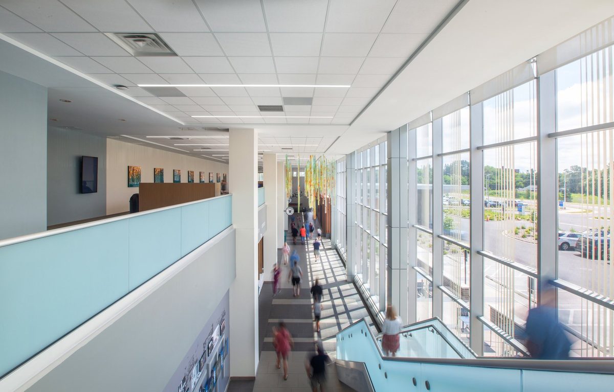 Modern hospital interior, healthcare architecture photography