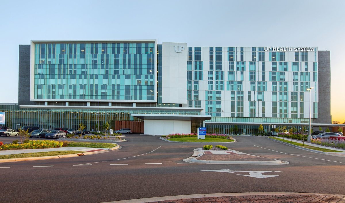 Modern hospital interior, healthcare architecture photography