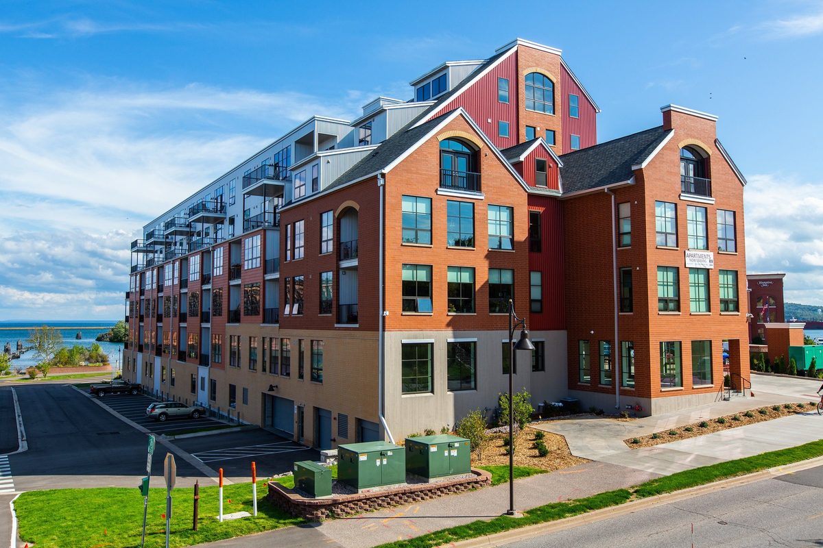 Waterfront condo building and interiors, architectural photography