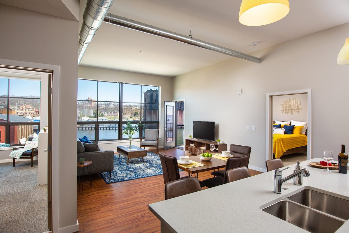 Waterfront condo building and interiors, architectural photography