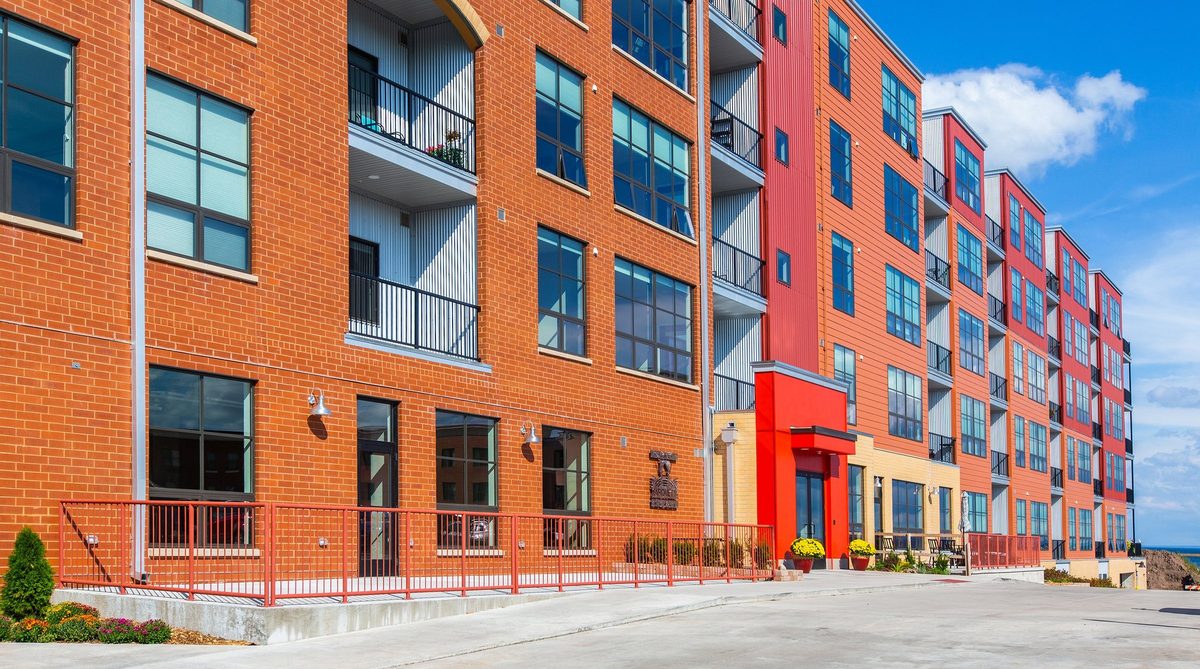 Waterfront condo building and interiors, architectural photography