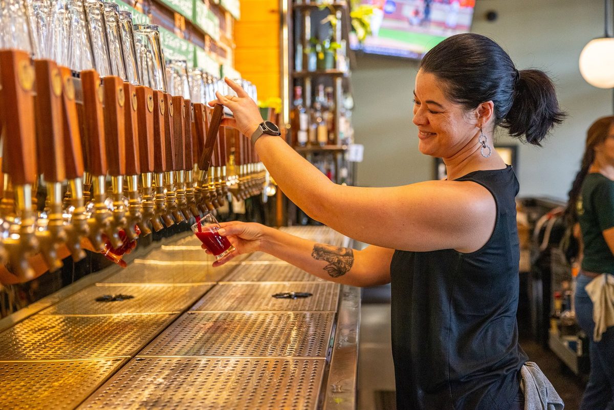 Craft brewery taproom with friends and fresh pours