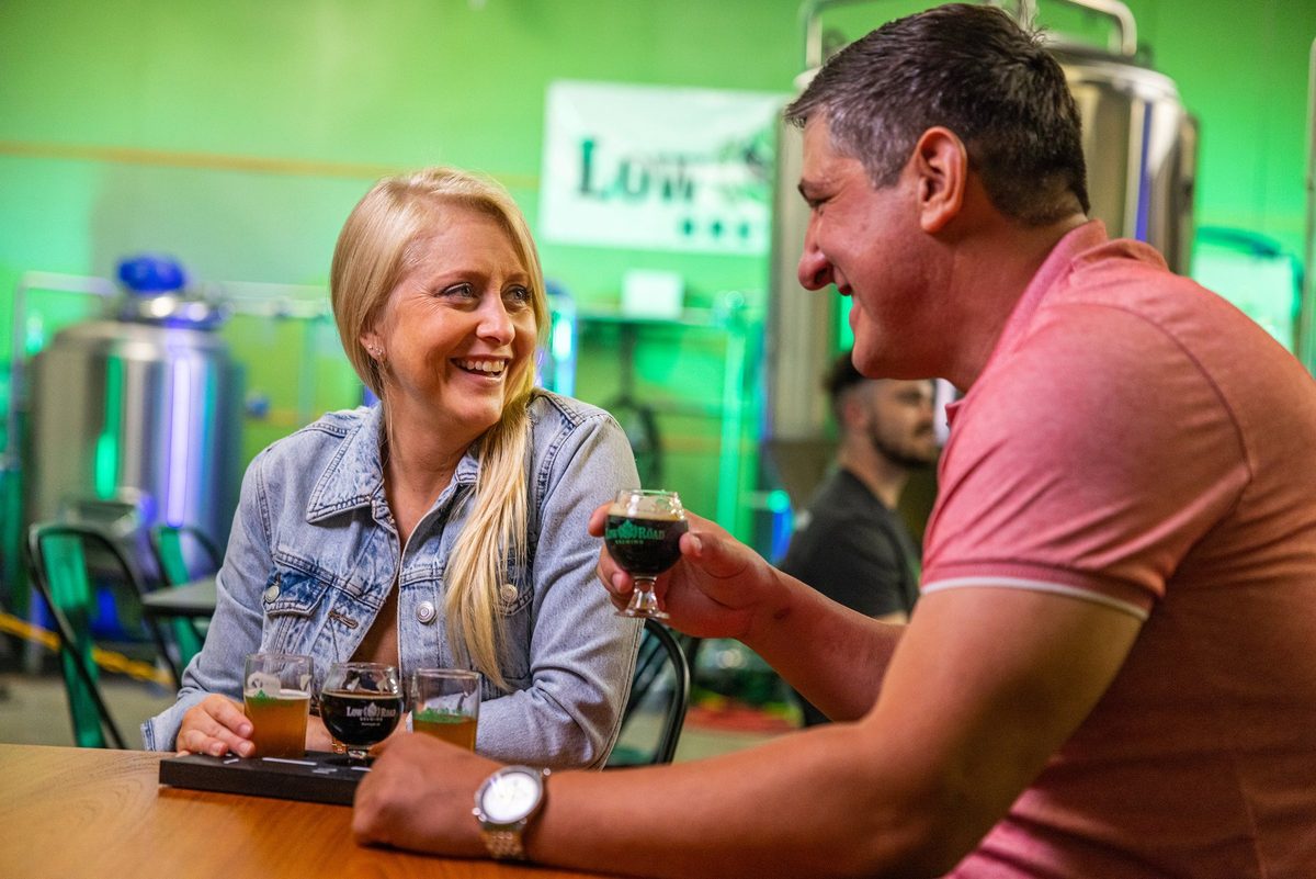 Craft brewery taproom with friends and fresh pours