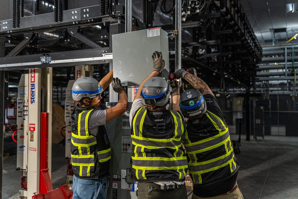 48 Electric crew at work on a commercial electrical project