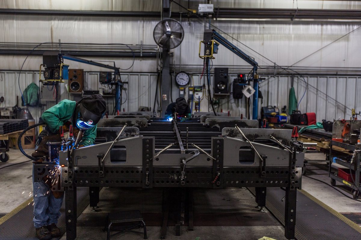 Fabrication and welding inside a truck body manufacturing plant