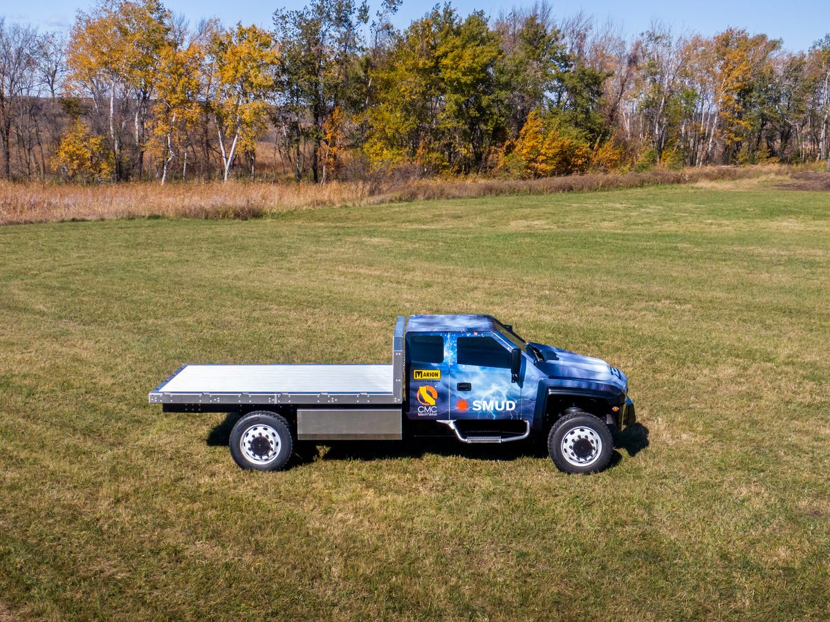 Heavy duty work truck chassis photographed outdoors