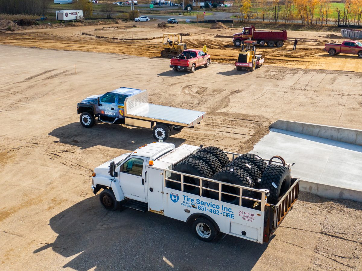 Heavy duty work truck chassis photographed outdoors