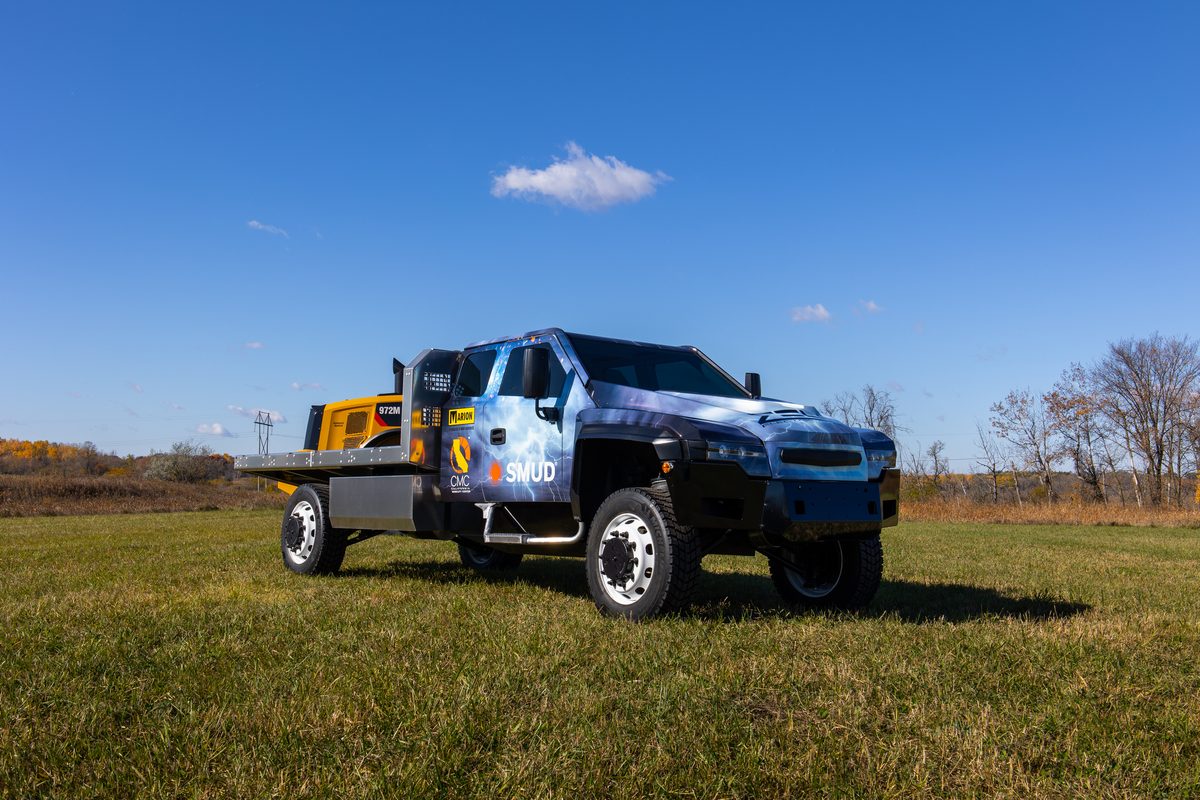 Heavy duty work truck chassis photographed outdoors