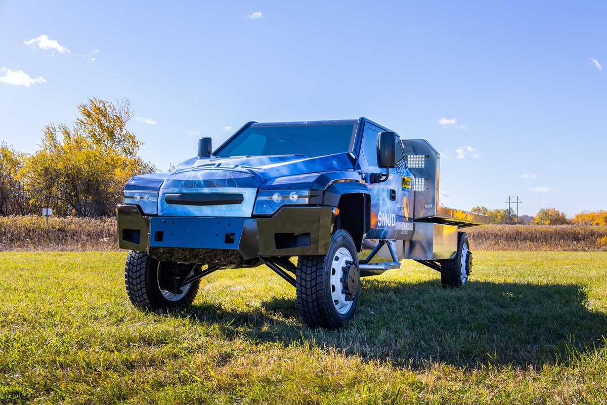 Heavy duty work truck chassis photographed outdoors