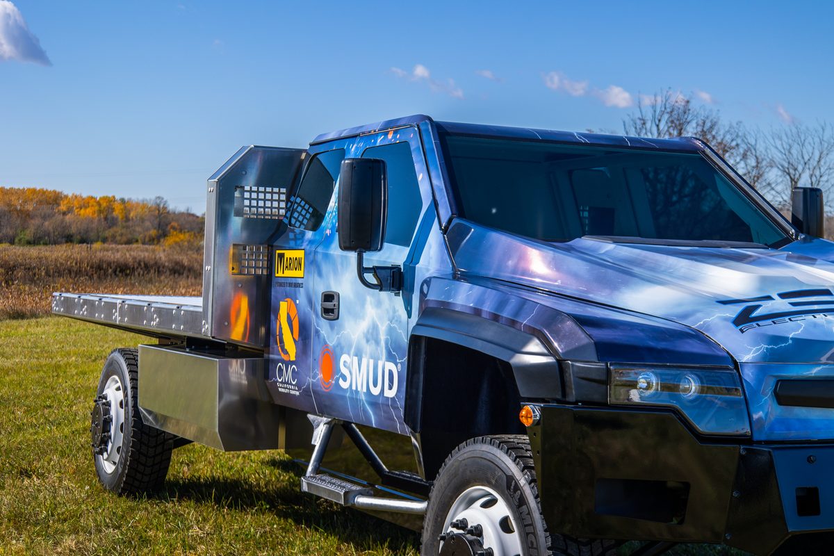 Heavy duty work truck chassis photographed outdoors