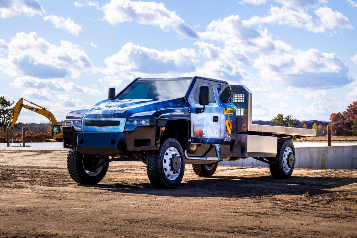 Heavy duty work truck chassis photographed outdoors