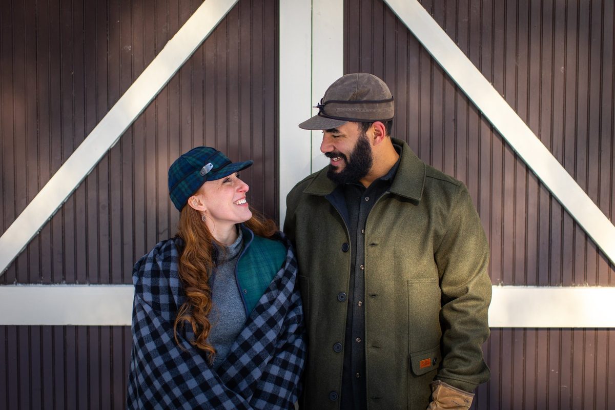 Friends outdoors in rugged Northwoods apparel, lifestyle brand photography