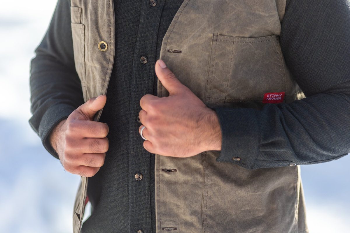 Friends outdoors in rugged Northwoods apparel, lifestyle brand photography
