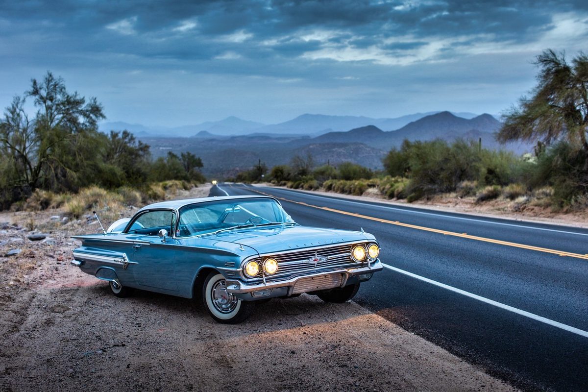 Classic car photographed in the Arizona desert