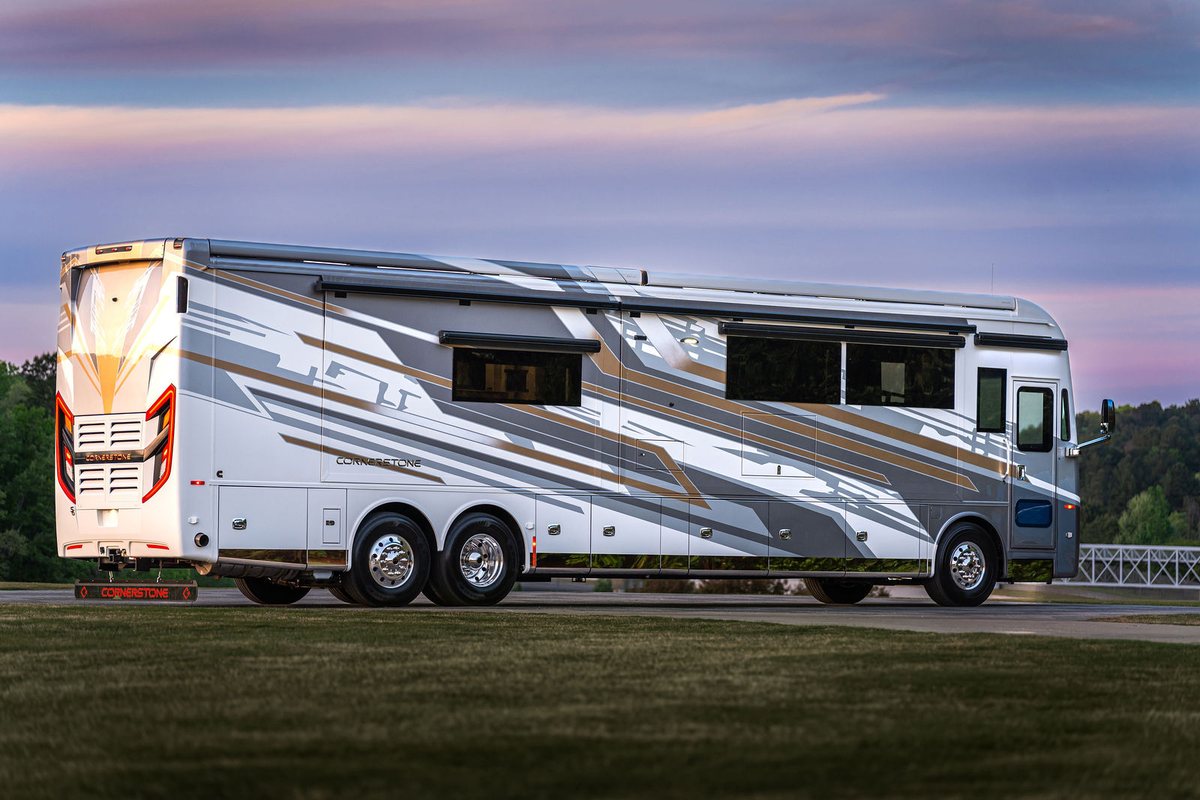 Cornerstone luxury motorhome photographed for a brand campaign